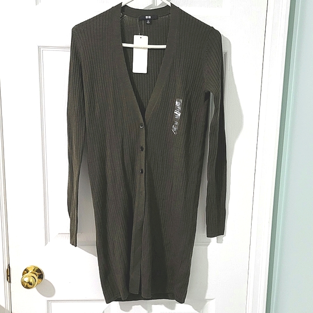 NWT UNIQLO Women's Button-Down Merino Blend Ribbed Cardigan Size XS